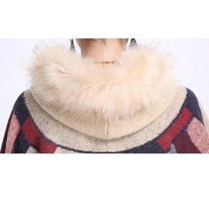 Poncho Capuche Femme Fourrure