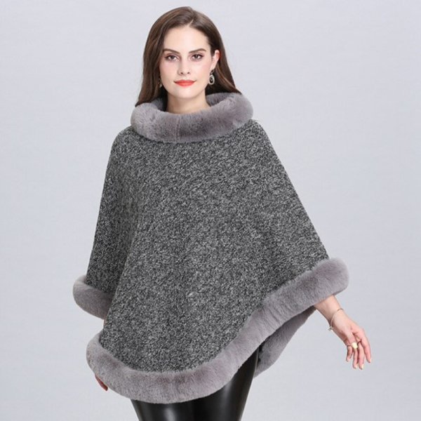 Poncho Femme Col Fourrure - 4 coloris