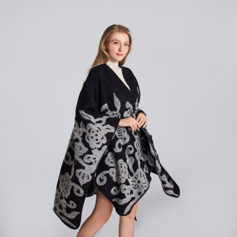 Poncho Châle Femme Élégant 130x150cm - Tricoté, Devant Croisé - Cape, Écharpe Polyvalente