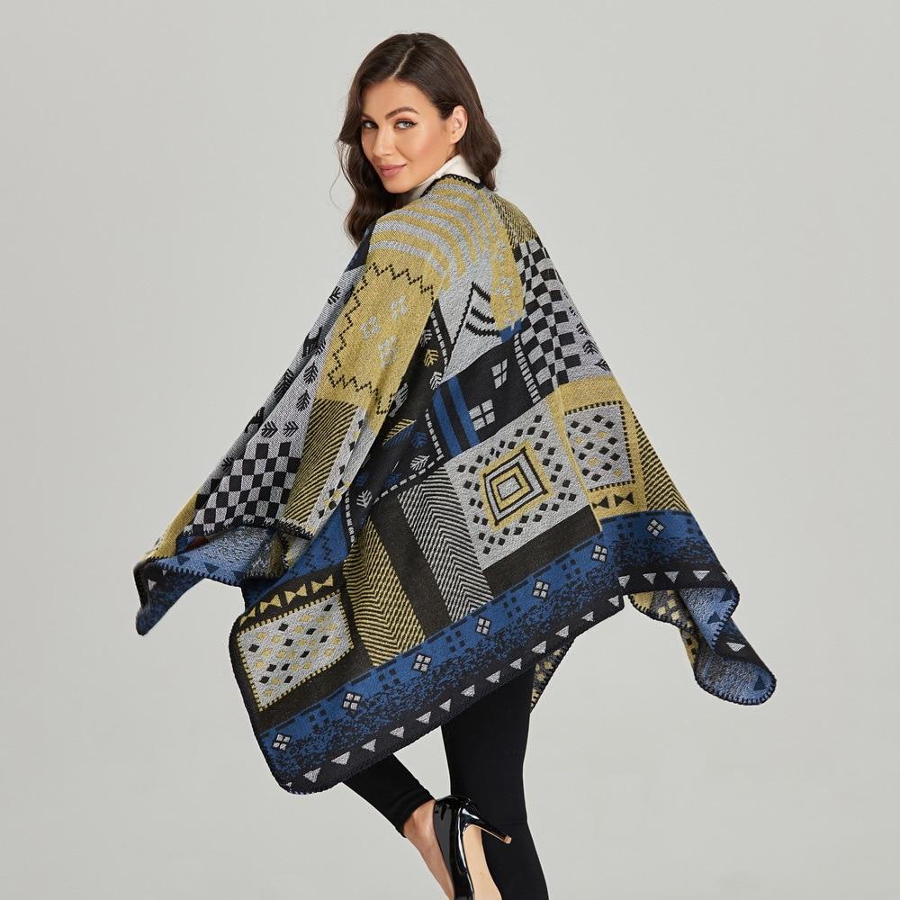 Poncho Tricoté Mikos - Écharpe Cape Pull Femme Légère Et Confortable, Taille Unique (Beige, Gris, Noir, Bleu)