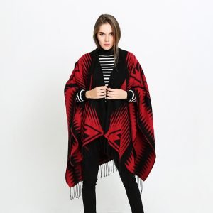 Poncho Femme Rouge et Noir