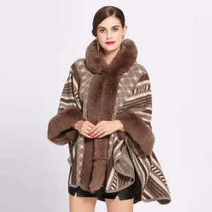 Manteau Poncho Fourrure Marron