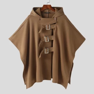 Poncho Marron Homme Capuche