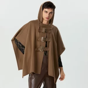 Poncho Marron Homme Capuche