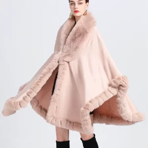 Poncho Fourrure Rose Pâle