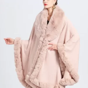 Poncho Fourrure Rose Pâle