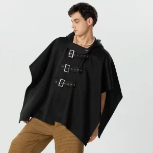 Poncho Noir Homme Capuche