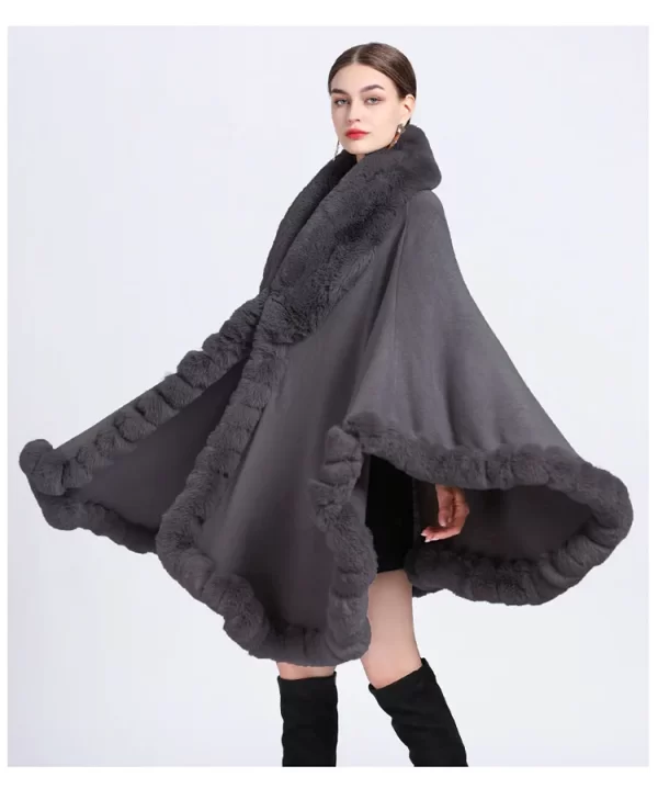 Cape Grise Fourrure Femme