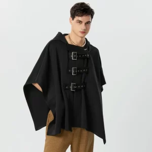 Poncho Noir Homme Capuche