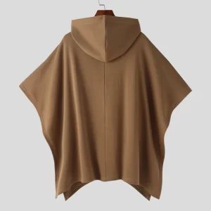 Poncho Marron Homme Capuche