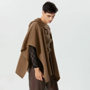 Poncho Marron Homme Capuche