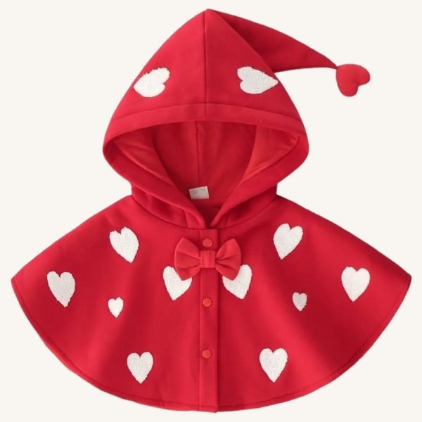 Cape Poncho Bébé Rouge avec des Coeurs