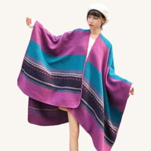 Chale Poncho Violet et Bleu