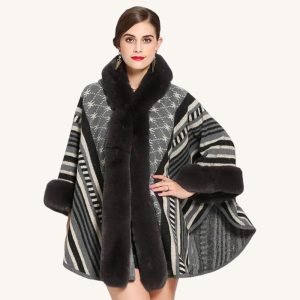 Manteau Poncho Fourrure Noir