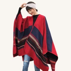 Poncho Femme Bleu et Rouge