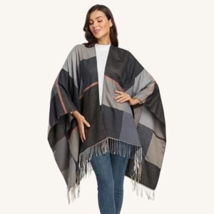 Poncho Femme Carreaux Gris