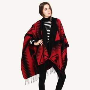 Poncho Femme Rouge et Noir