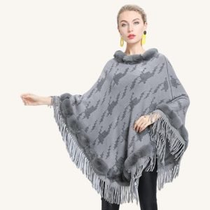 Poncho Fourrure Gris