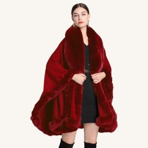 Poncho Fourrure Rouge Profond