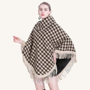 Poncho à Carreaux Beige et Noir