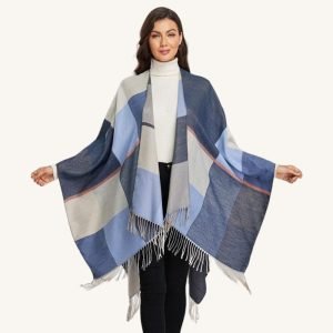 Poncho à Carreaux Bleu