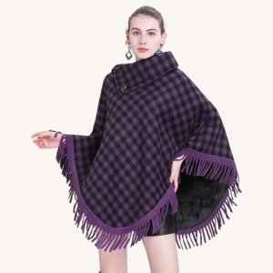 Poncho à Carreaux Violet et Noir