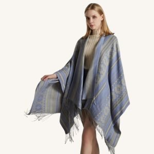 Poncho à Franges Bleu Gris