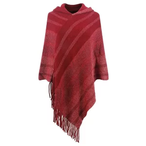 Pull Poncho Capuche Femme