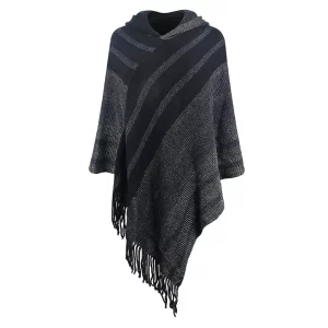 Pull Poncho Capuche Femme