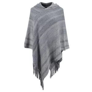 Pull Poncho Capuche Femme