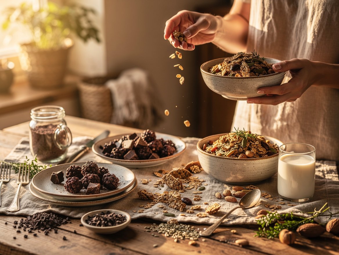 Variations gourmandes : granola chocolat, salé et IG bas – recette granola maison